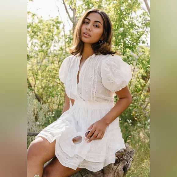 Mable White Eyelet Ruffle Mini Dress - Picture 3 of 16